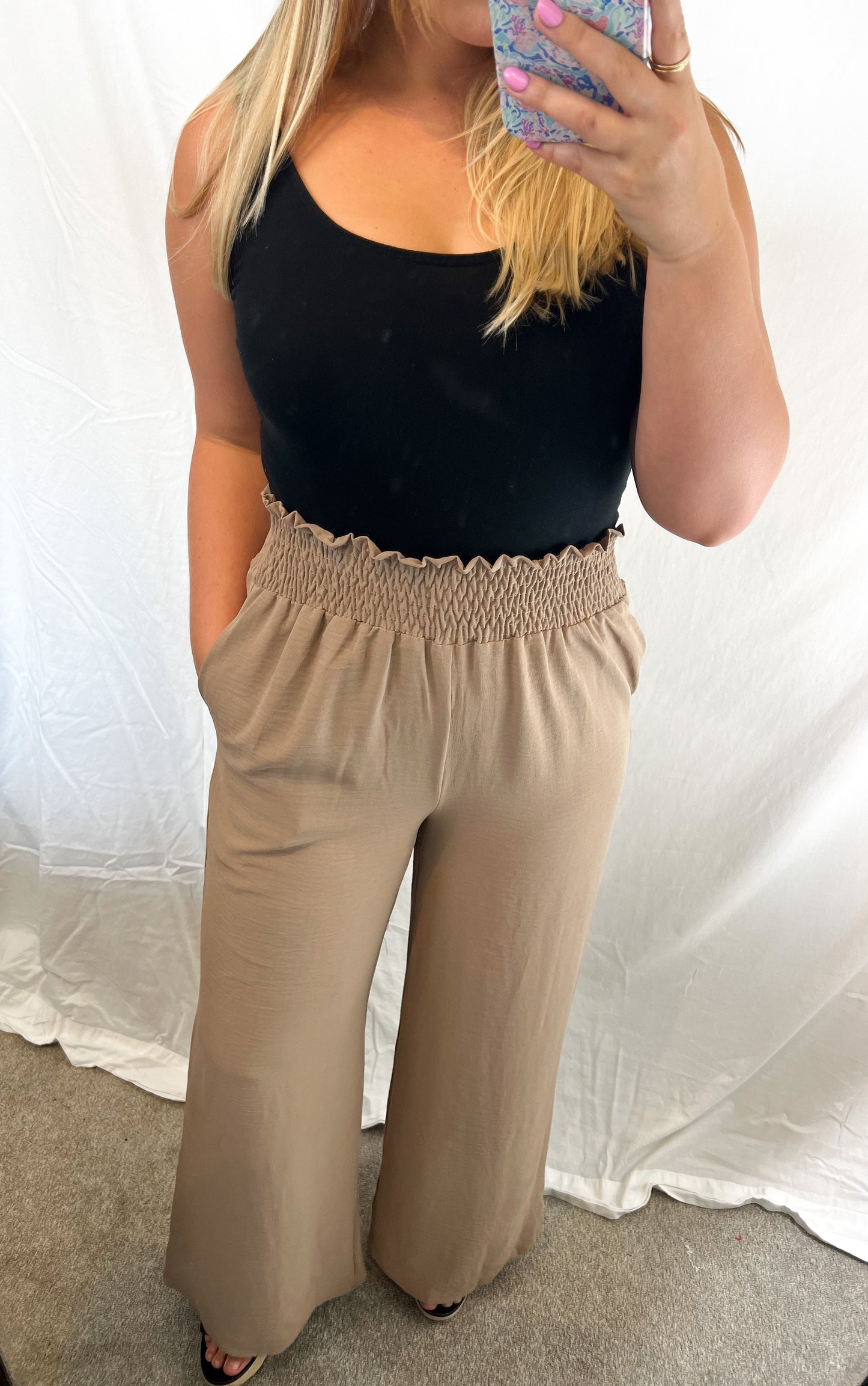 Smocked Wide Leg Pants