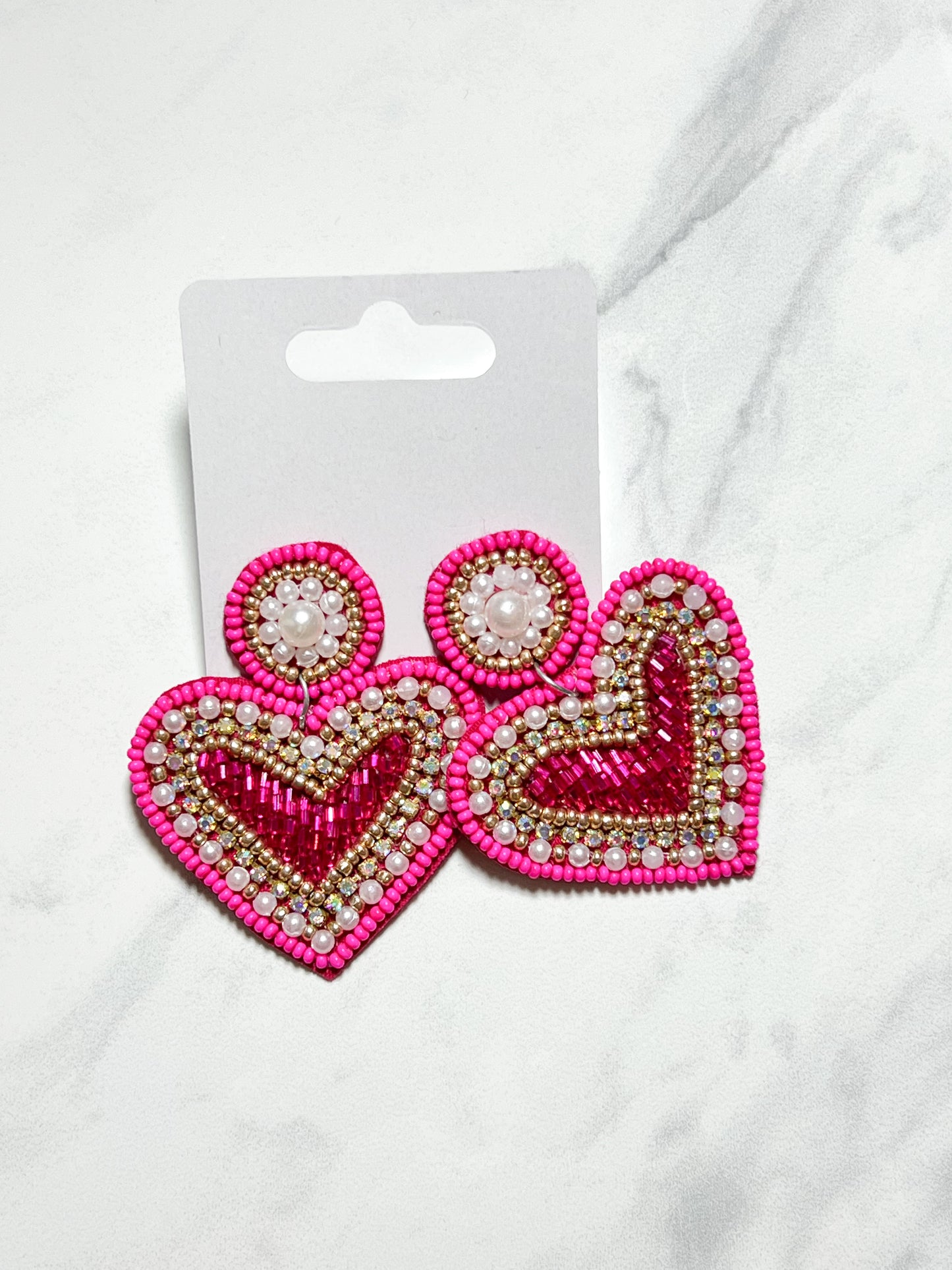 Heart Drop Seed Bead Earrings