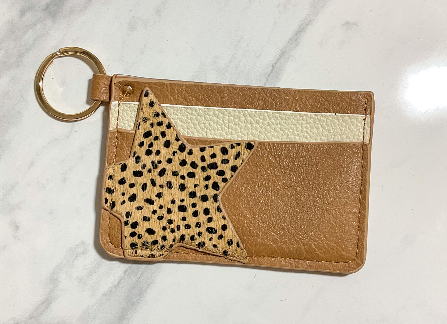 Genuine Leather Star ID Card Holder Keychain