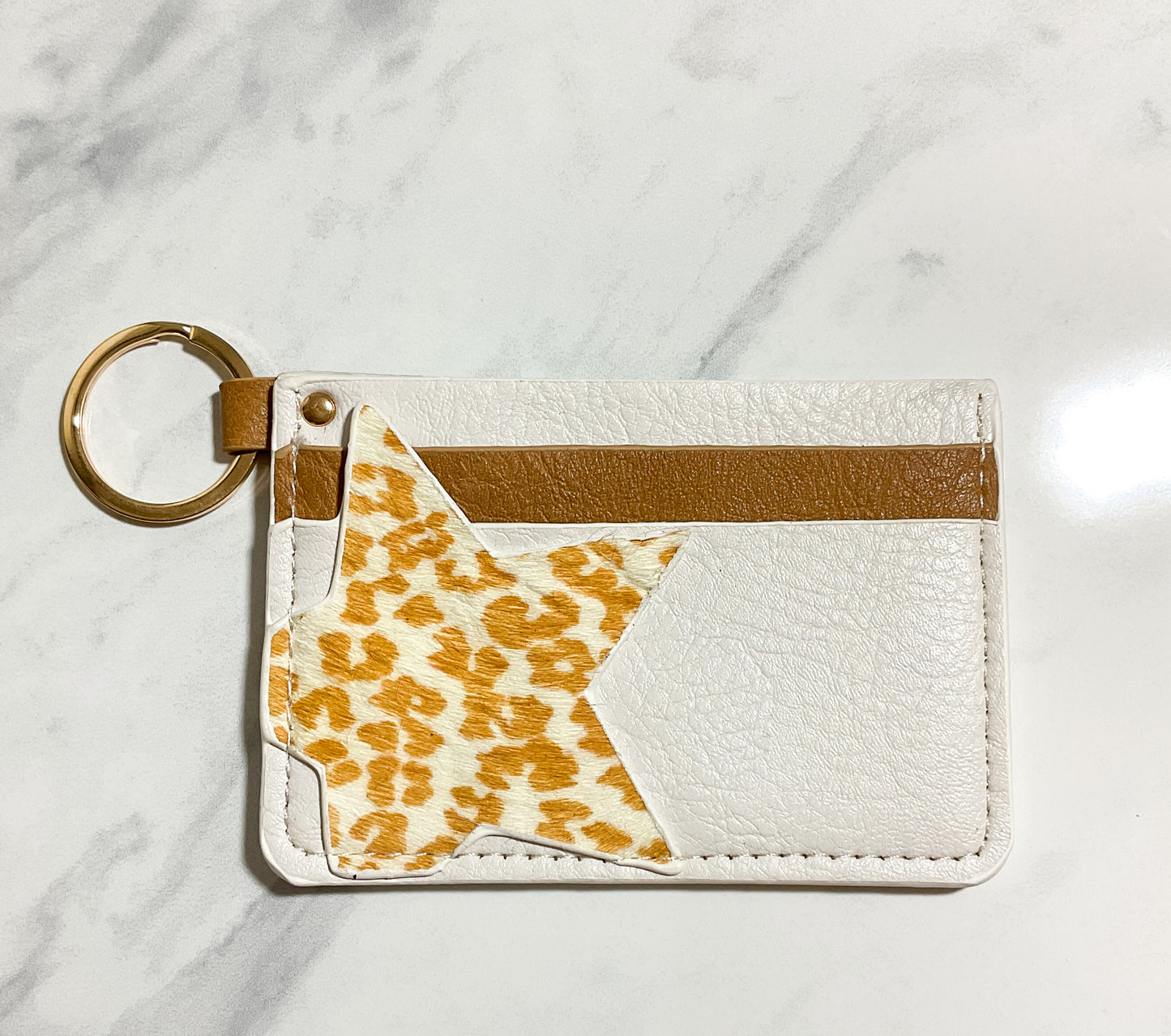 Genuine Leather Star ID Card Holder Keychain