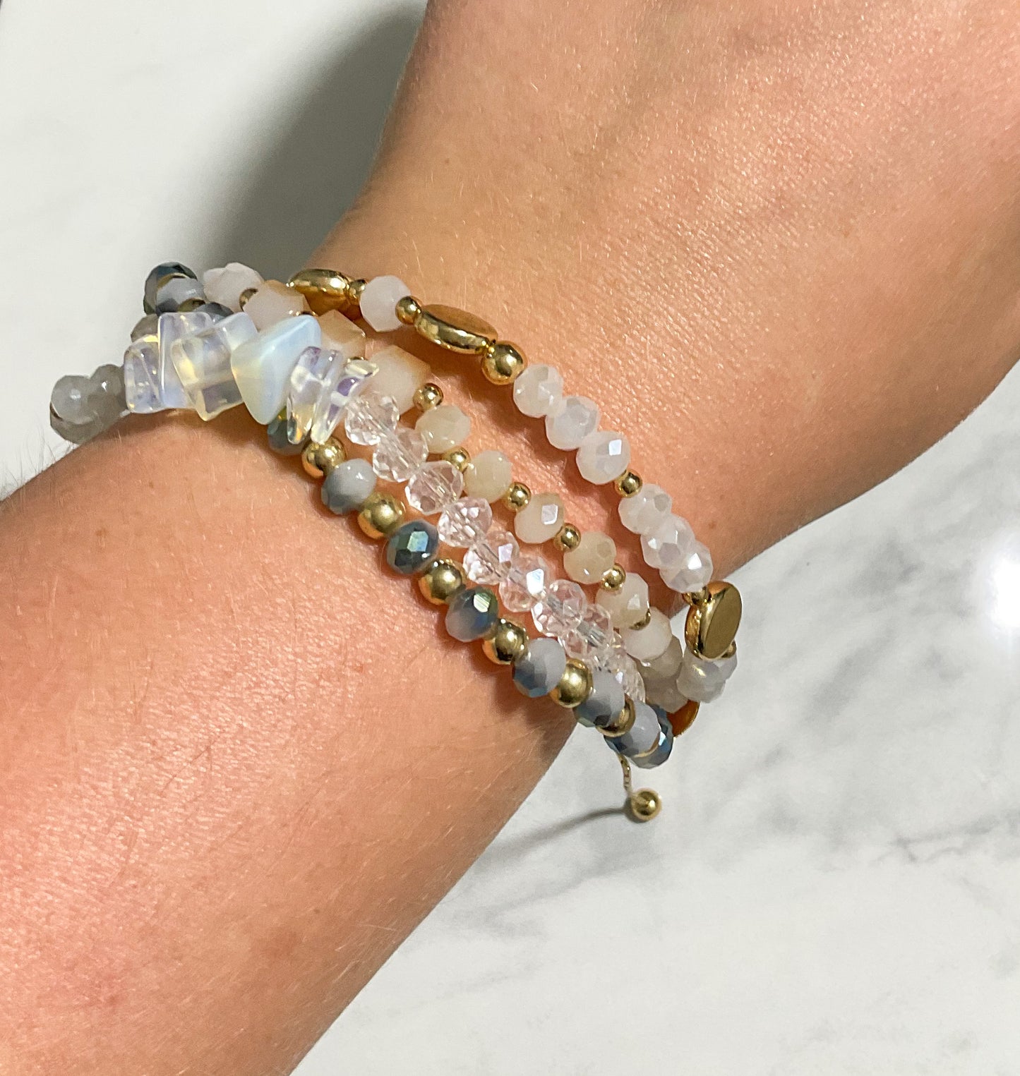 White Beaded Adjustable Bracelet