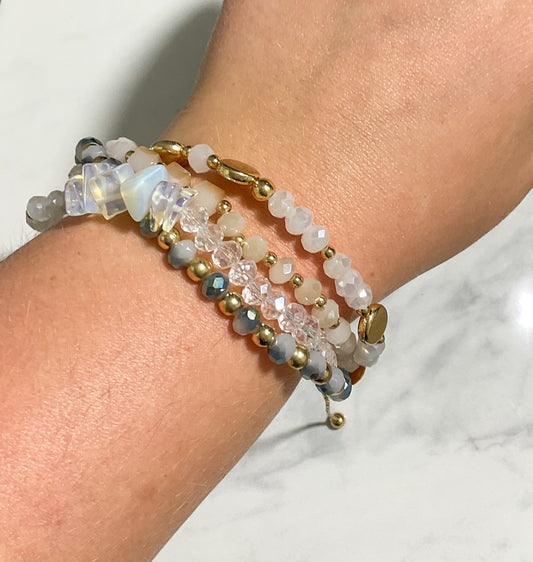 White Beaded Adjustable Bracelet