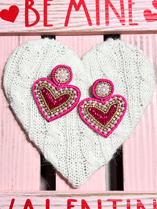 Heart Drop Seed Bead Earrings