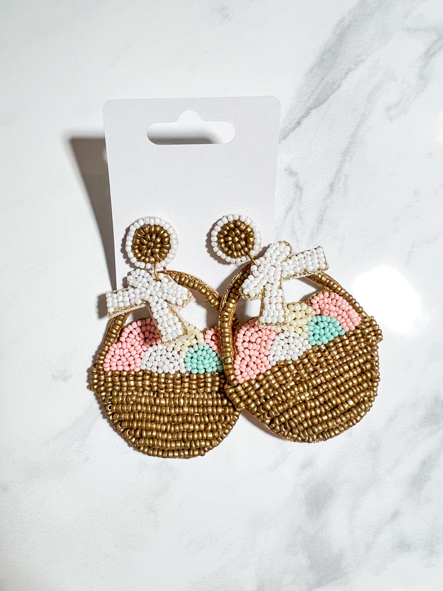 Pastel Easter Basket Seed Bead Earrings