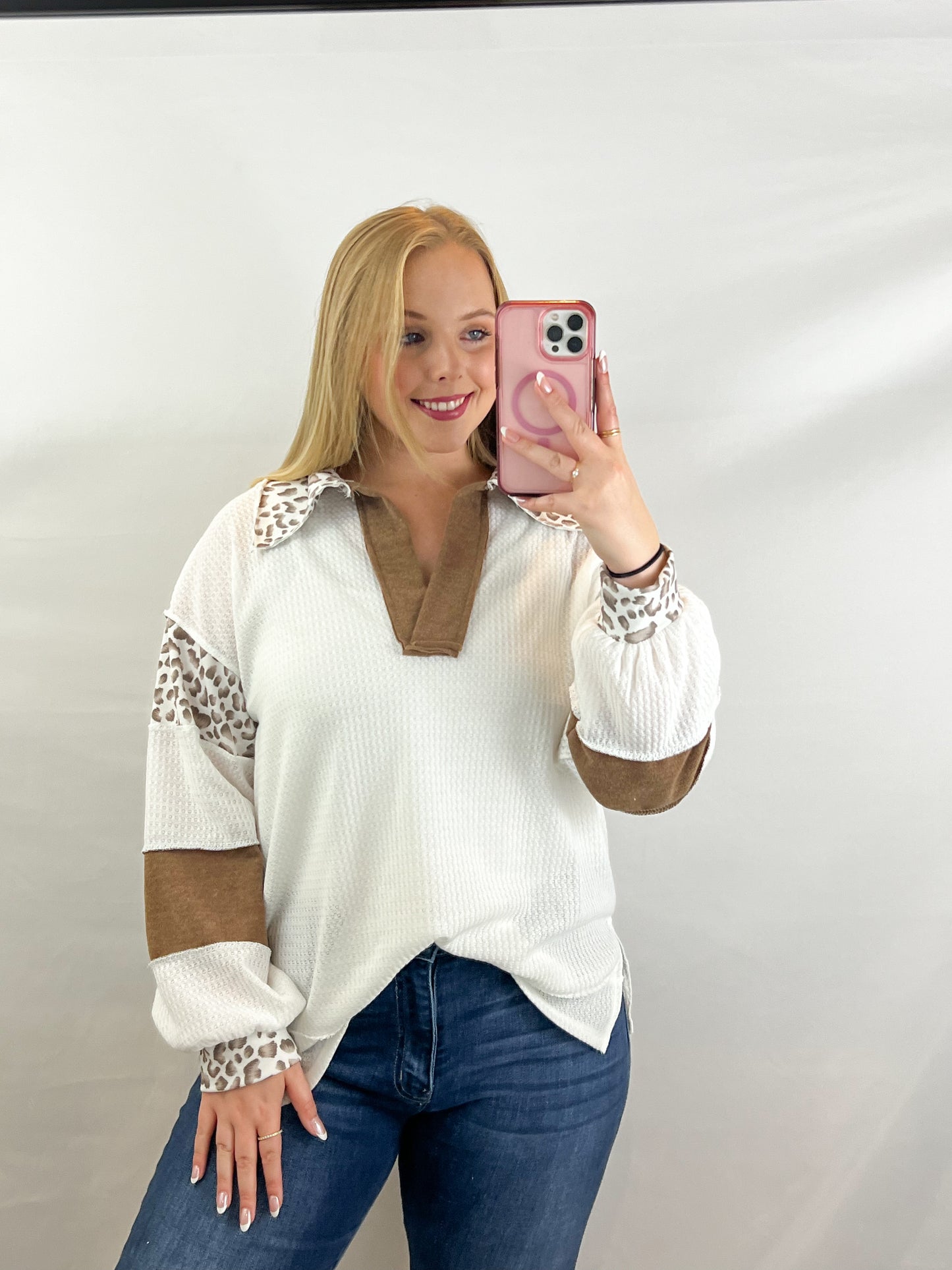 Lucky Leopard Colorblock Waffle Top