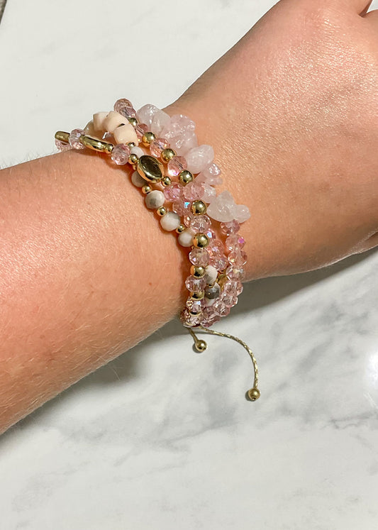 Pink Beaded Adjustable Bracelet