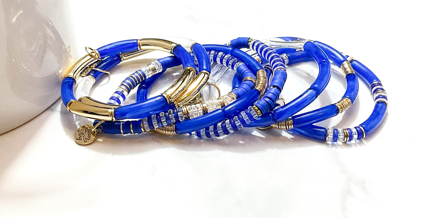Assorted Blue Acrylic Tube Bracelet Set of 2